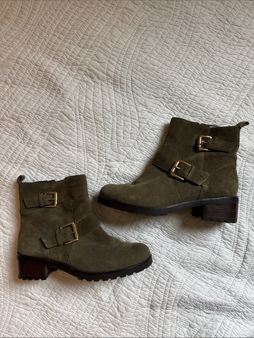MICHAEL Michael Kors Olive Suede Buckle Ankle Boots